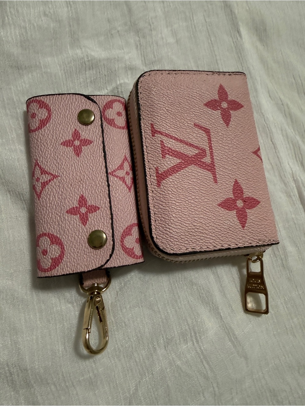 Pink Monogram Key Pouch and Zip Card Holder